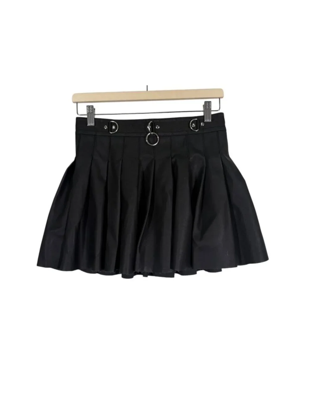 Current Mood Dolls Kill Faux Leather PLeated Mini Skirt in Black Size Small